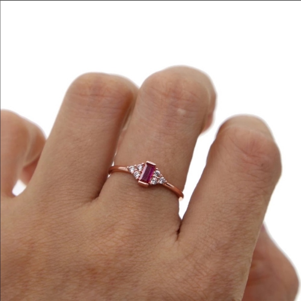 Dainty Rose Gold Plated Tourmaline & CZ Ring